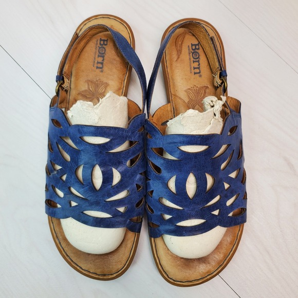 Born Blue Leather Cutout Slingback Sandals Women 11 M/W D20404 - Picture 3 of 14
